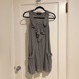 FLOWER brand sleeveless grey ruffle dress with pockets. US size Xsmall.